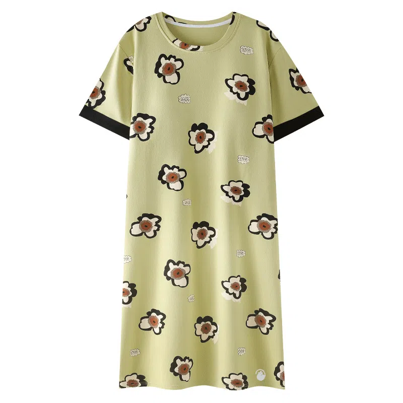 潞优野 舒适圆领透气中长款家居服短袖睡裙 女款