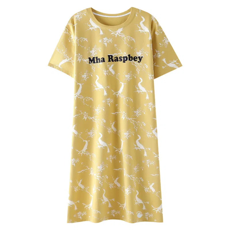 潞优野 舒适圆领透气中长款家居服短袖睡裙 女款