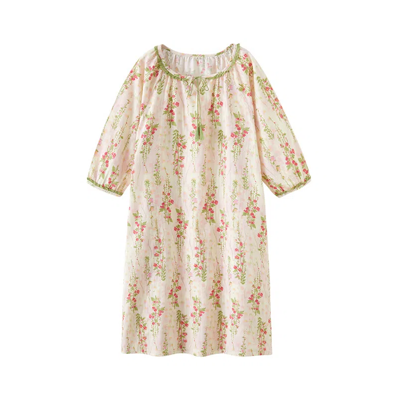 怡吾色 甜美家居服简约清新五分袖睡裙 女款