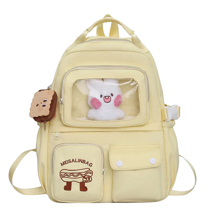 彤彤兔 简约时尚 尼龙 双肩包 女款 米白色\黄色\蓝色\黑色