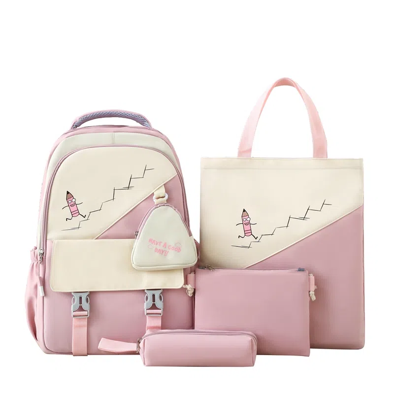 彤彤兔   韩版森系大容量四件套时尚百搭 尼龙 双肩包组合装 男女同款情侣款 粉色/绿色/紫色/黑色/蓝色