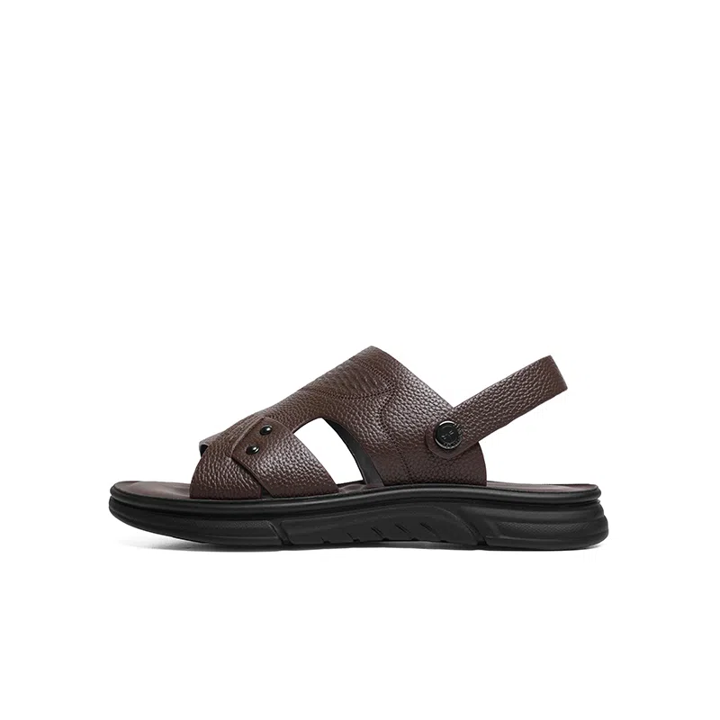 红蜻蜓 牛皮革 舒适百搭 沙滩凉鞋 男款 棕色