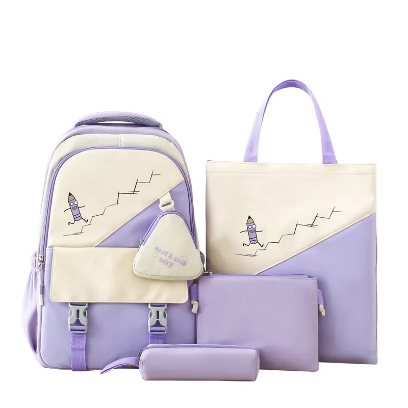 彤彤兔   韩版森系大容量四件套时尚百搭 尼龙 双肩包组合装 男女同款情侣款 粉色/绿色/紫色/黑色/蓝色