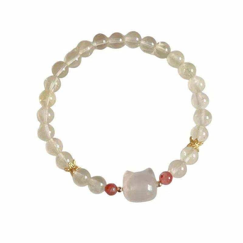 【冰糖雪梨】 指尖瑰宝 招正缘桃花甜美可爱国潮招财猫旺事业旺财运好运爆棚天然 黄水晶 手串 男女同款情侣款