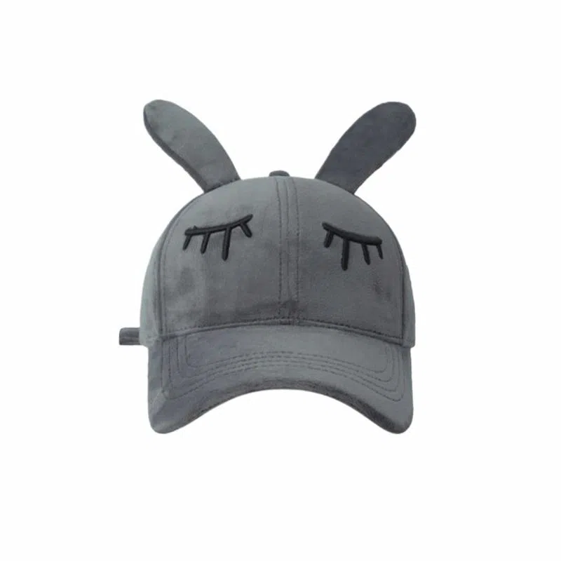 甜美可爱兔耳朵棒球帽秋冬季韩版学院风丝绒保暖 涤纶 鸭舌帽 女款
