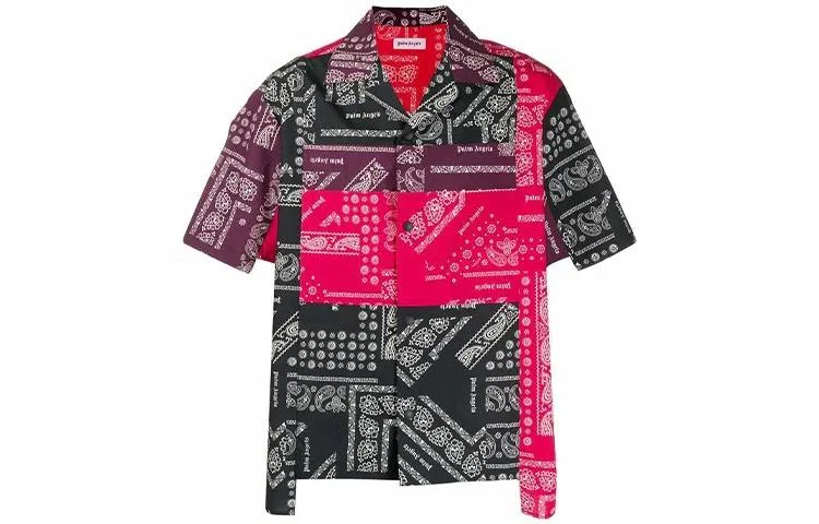Palm Angels Patchwork Paisley Short Sleeve Shirt Black Red