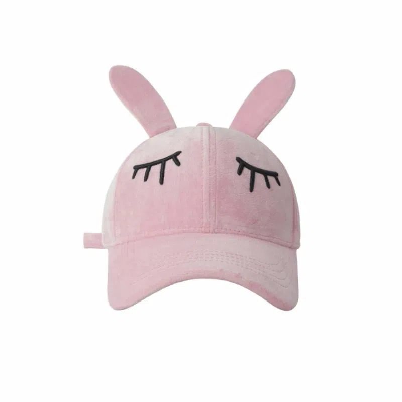 甜美可爱兔耳朵棒球帽秋冬季韩版学院风丝绒保暖 涤纶 鸭舌帽 女款
