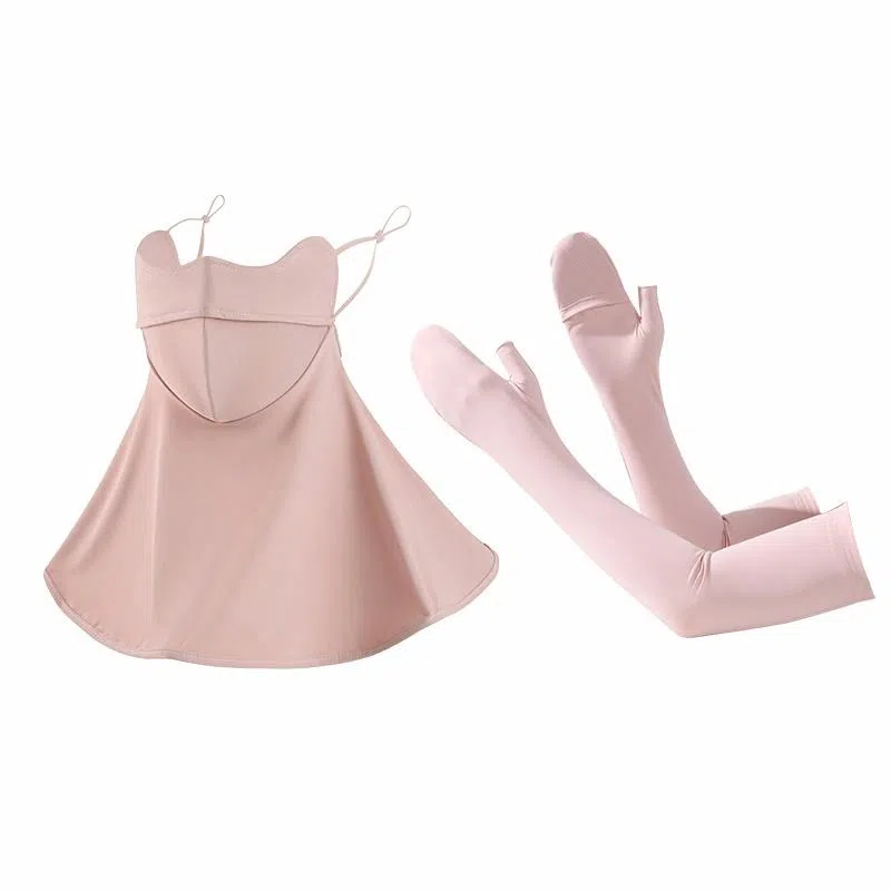 浪莎 夏季冰丝手套加长袖套凉感护臂冰袖防紫外线手袖遮全脸面罩护颈一体脸罩户外骑行开车遮阳透气 薄款 防晒袖 女款