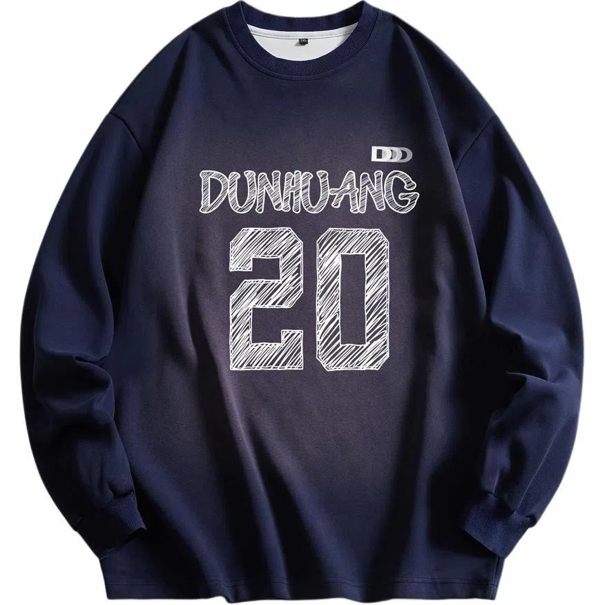 敦煌博物馆 重磅水洗美式复古字母渐变宽松百搭高街圆领卫衣 男女同款