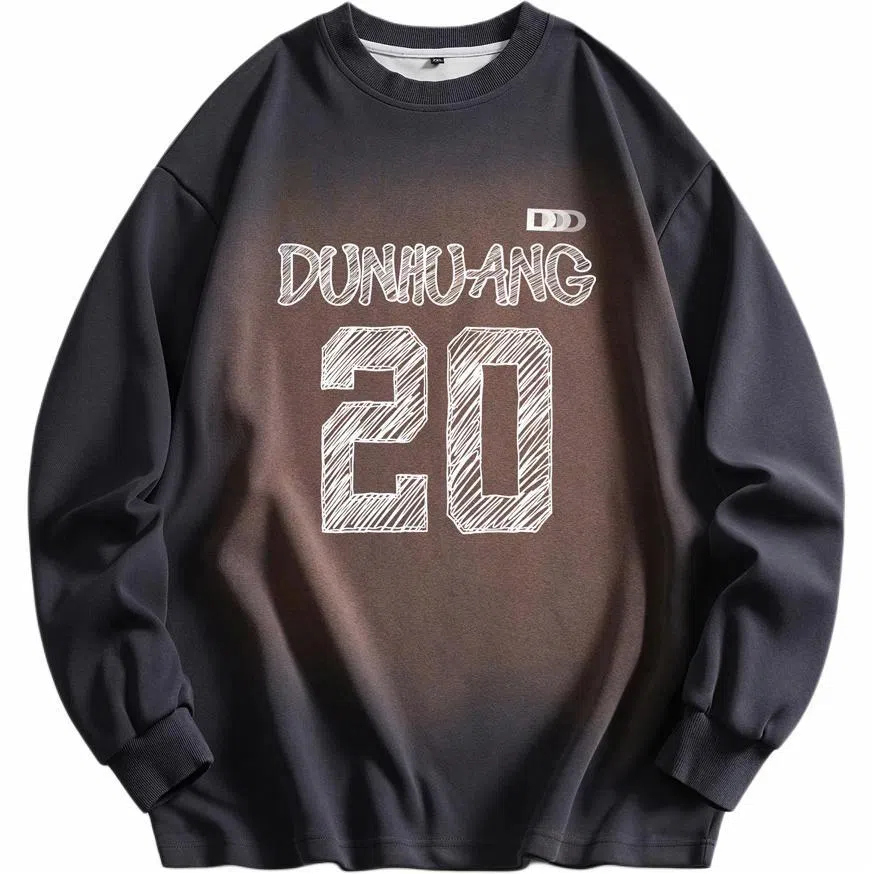 敦煌博物馆 重磅水洗美式复古字母渐变宽松百搭高街圆领卫衣 男女同款