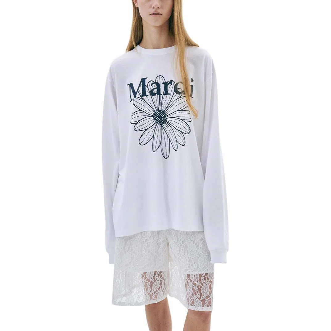 MARDI MERCREDI SS25 UNISEX TSHIRT LONG SLEEVE FLOWERMARDI_WHITE NAVY T