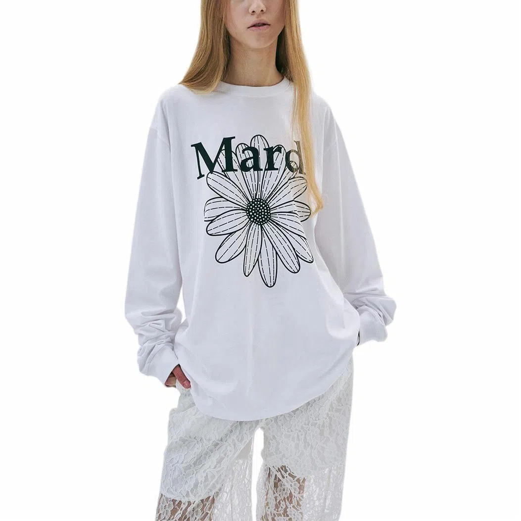 MARDI MERCREDI SS25 UNISEX TSHIRT LONG SLEEVE FLOWERMARDI_WHITE BLACK T