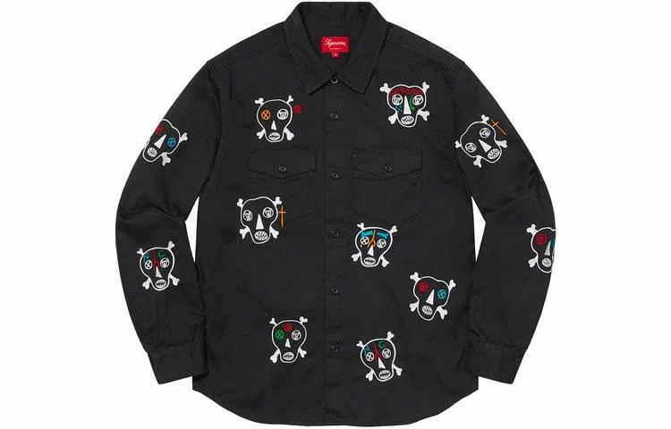 Supreme SS21 Week7 Clayton Patterson Skulls Embroidered Work Shirt