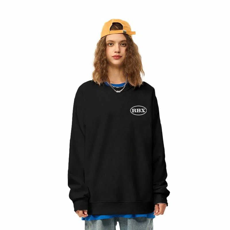 人本 字母简约印花百搭宽松长袖落肩袖套头圆领卫衣 男女同款