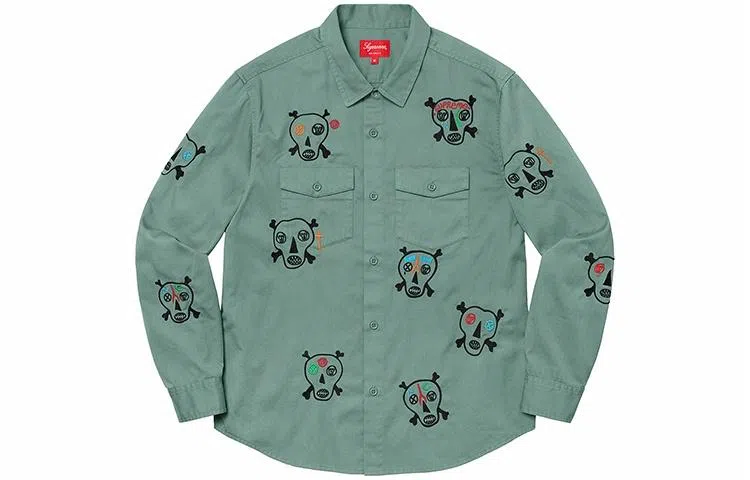 Supreme SS21 Week7 Clayton Patterson Skulls Embroidered Work Shirt