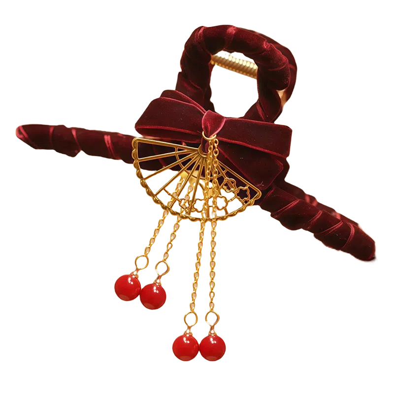 贯古今 红色相思复古优雅后脑勺鲨鱼气质高级感 合金 发夹 女款