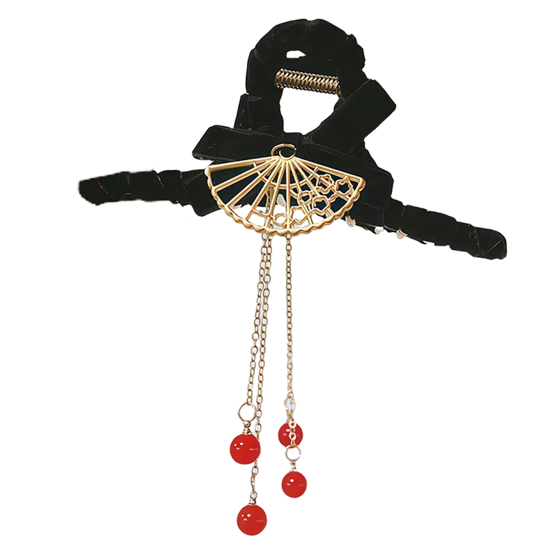 贯古今 红色相思复古优雅后脑勺鲨鱼气质高级感 合金 发夹 女款