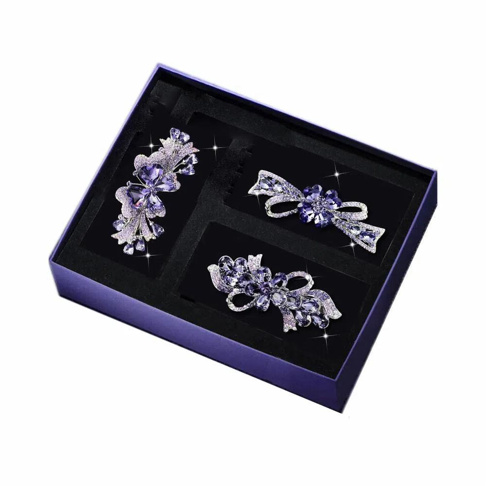 缔晶 轻奢时尚法式紫罗兰弹簧夹发饰套装 清新精致浪漫通勤配饰 合金 发夹 女款