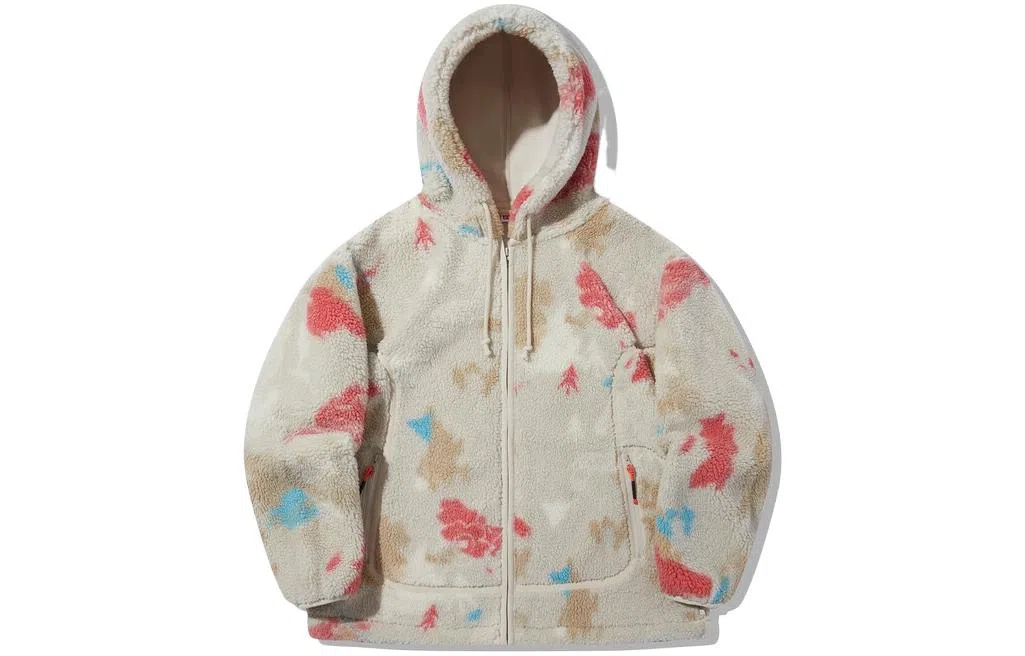 中国李宁 趋势系列 满印拉链连帽宽松摇粒绒卫衣 男女同款 燕麦灰提花