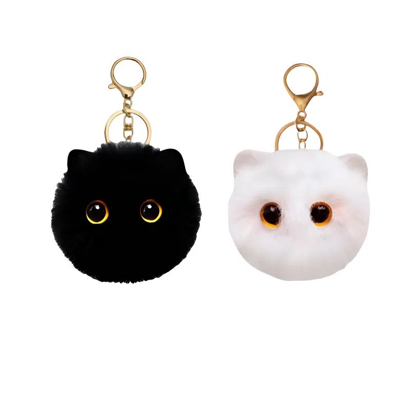 丹琴 害羞腮红猫猫球书包背包钥匙扣包包公仔小黑猫 毛绒 挂件 男女同款情侣款
