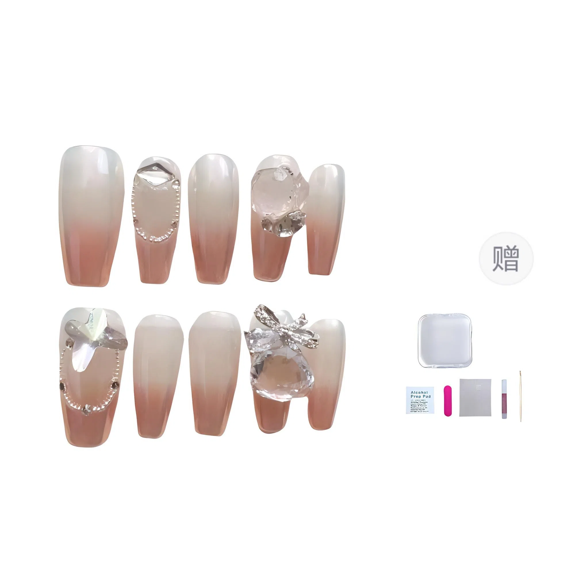 几多萌 纯手工  穿戴甲 梯型长款透色裸色 细闪 极光魔镜粉纯欲风仙女爆闪