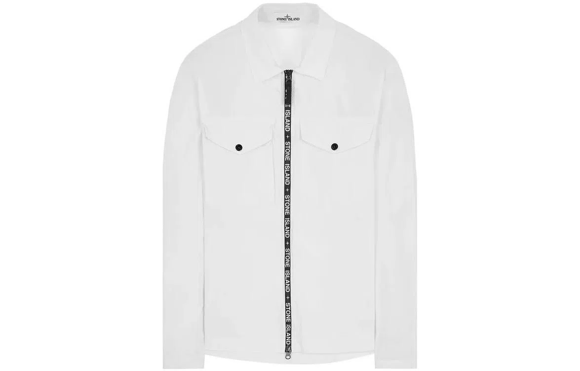Stone Island SS22 White Logo Zip Shirt