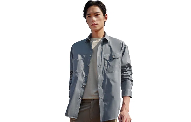 红豆 明线款口袋款休闲长袖衬衫 男款 深灰