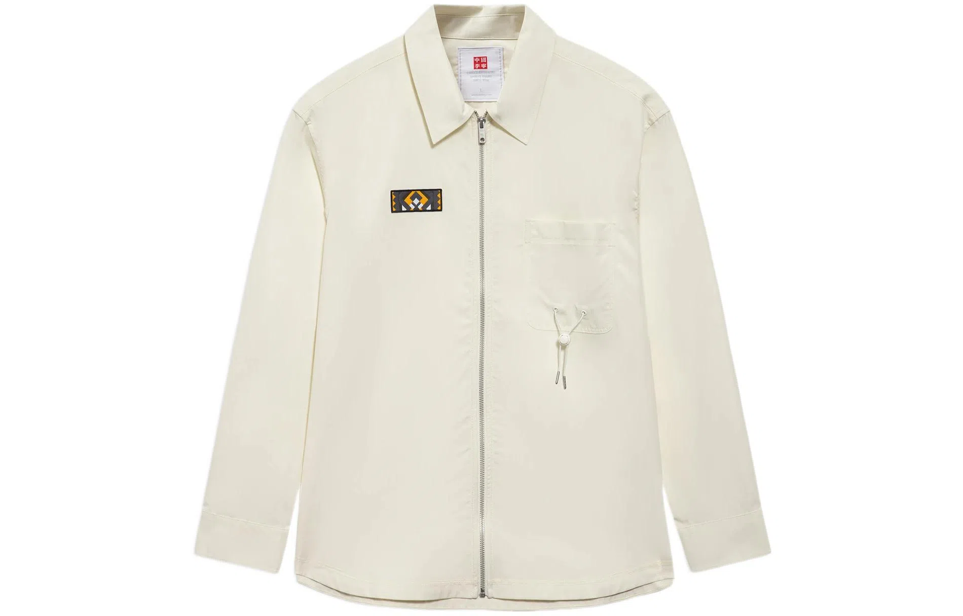 中国李宁 绣章宽松休闲拉链长袖衬衫 男款 白色