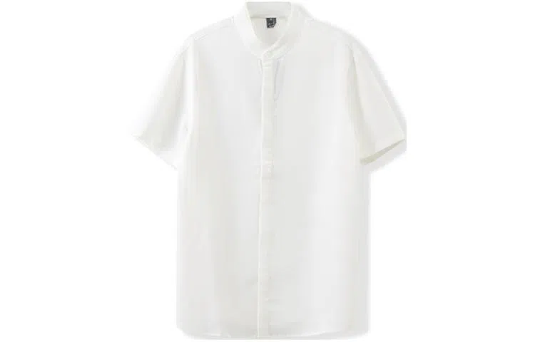 我是大卫 纯色立领复古宽松休闲短袖衬衫 男女同款