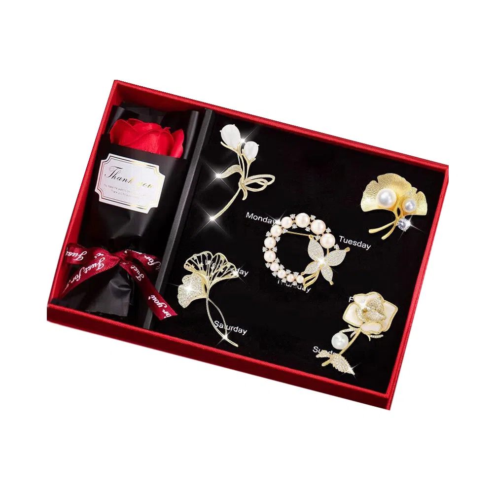缔晶 优雅复古时尚三生有杏胸花套装 精致气质造型通勤配饰礼盒 合金 胸针 女款