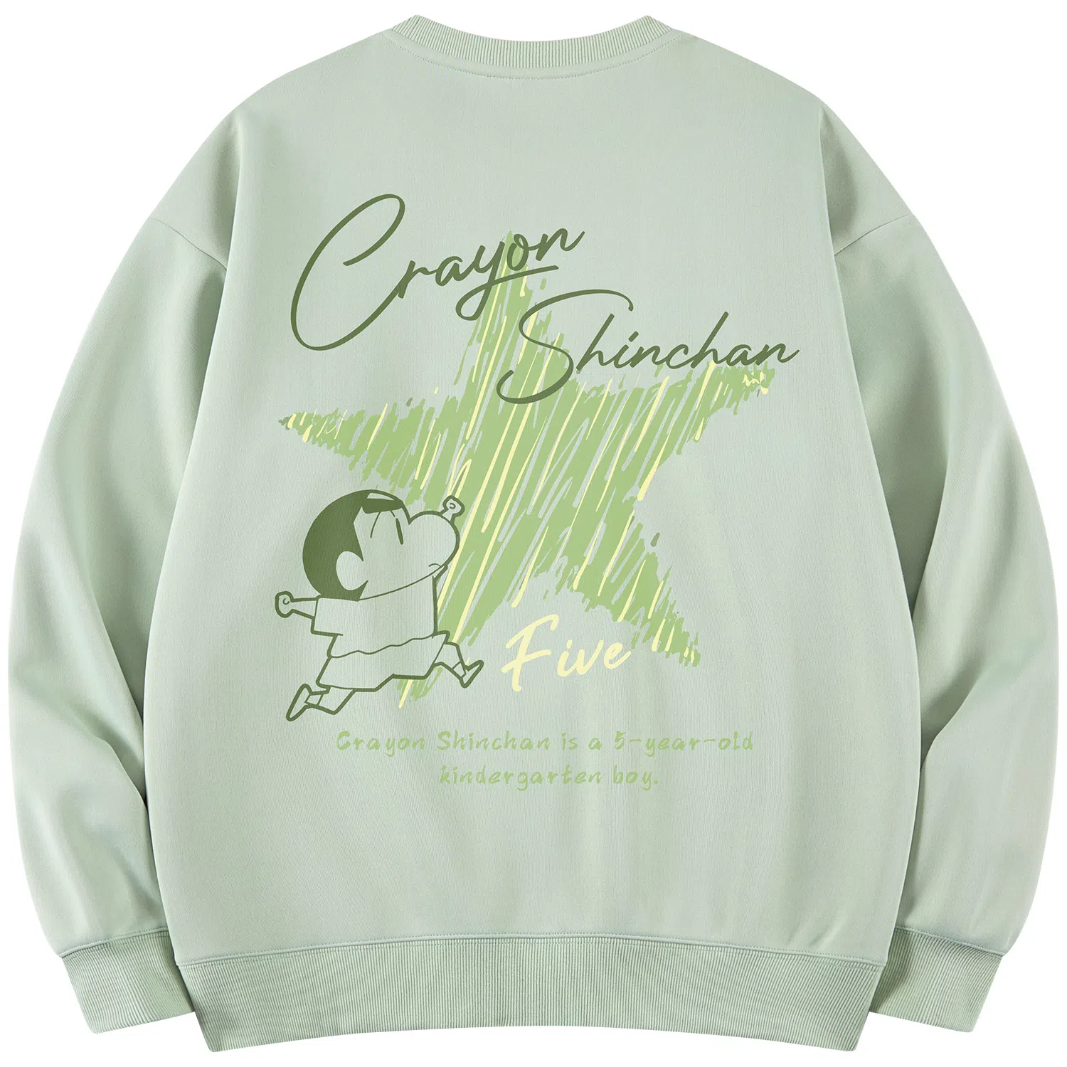 蜡笔小新 卡通线稿小新星星签名字母印花休闲宽松套头圆领卫衣 男女同款