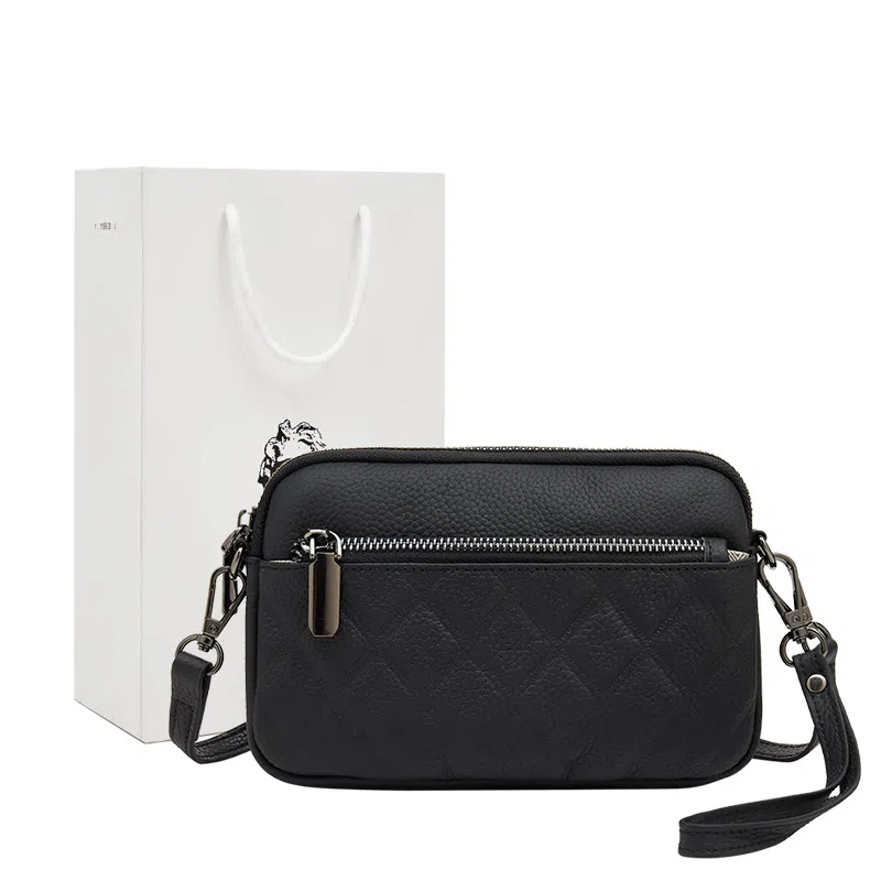 老人头 休闲通勤菱格高级感百搭经典 头层牛皮 单肩斜挎包 常规 女款 黑色/白色/卡其色