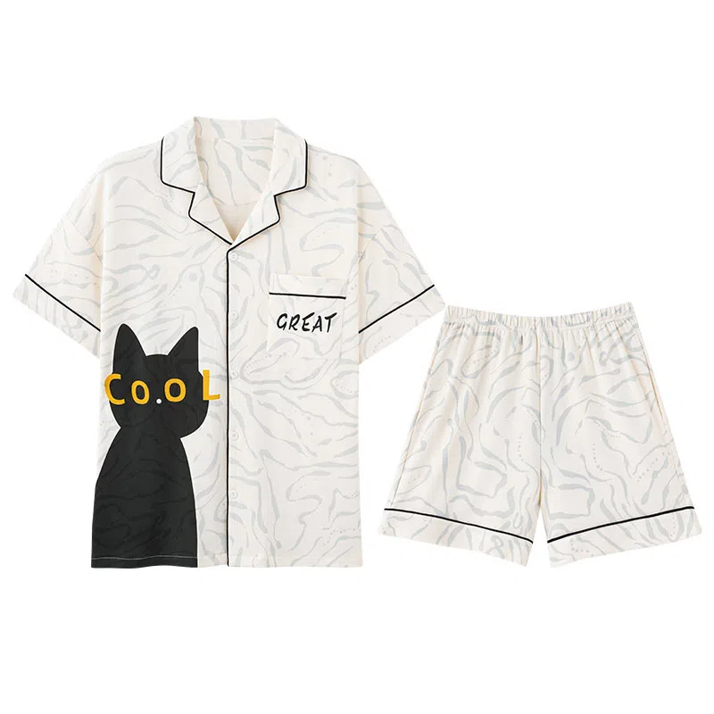 兰缪 舒适透气翻领短袖上衣家居服五分裤睡衣套装 男款 图片色