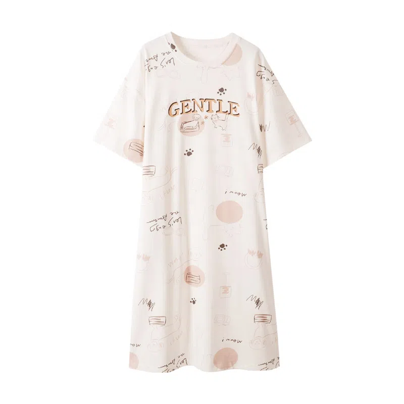 莫代尔 韩版舒适简洁圆领轻柔时尚无束缚可外穿短袖睡裙 女款 白色