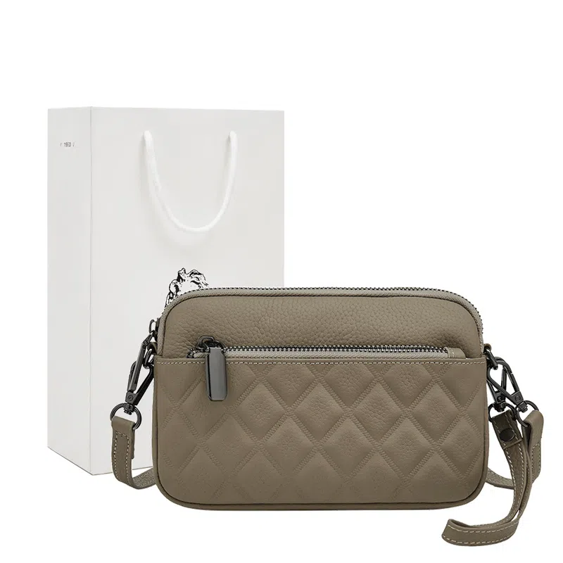 老人头 休闲通勤菱格高级感百搭经典 头层牛皮 单肩斜挎包 常规 女款 黑色/白色/卡其色