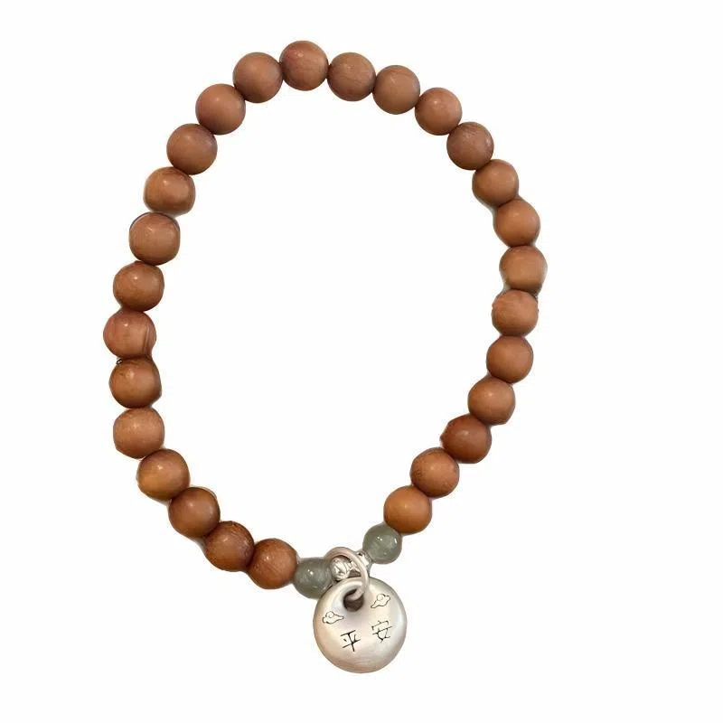 指尖瑰宝 新中式平安扣古文玩串珠好运 精致小众设计国风轻奢高颜值手饰 桃木 手串 男女同款情侣款