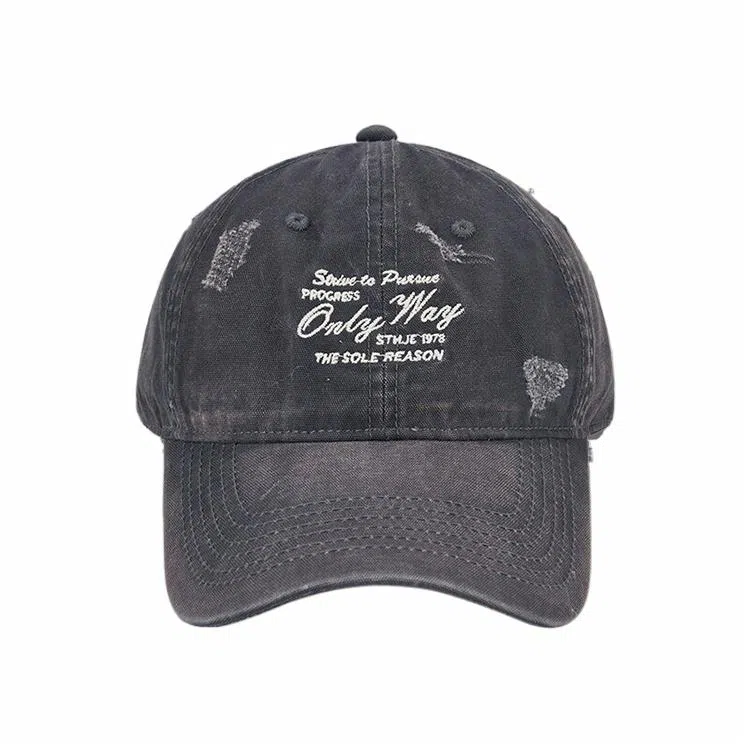 心水好物 软顶水洗破洞韩版大头围复古牛仔显脸小百搭遮阳 棉 鸭舌帽 男女同款情侣款