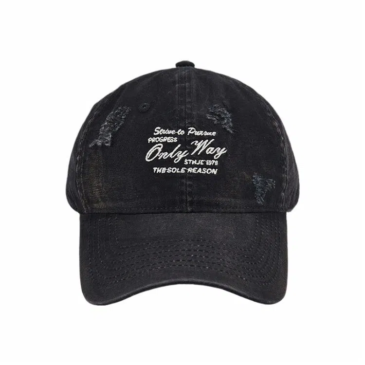 心水好物 软顶水洗破洞韩版大头围复古牛仔显脸小百搭遮阳 棉 鸭舌帽 男女同款情侣款