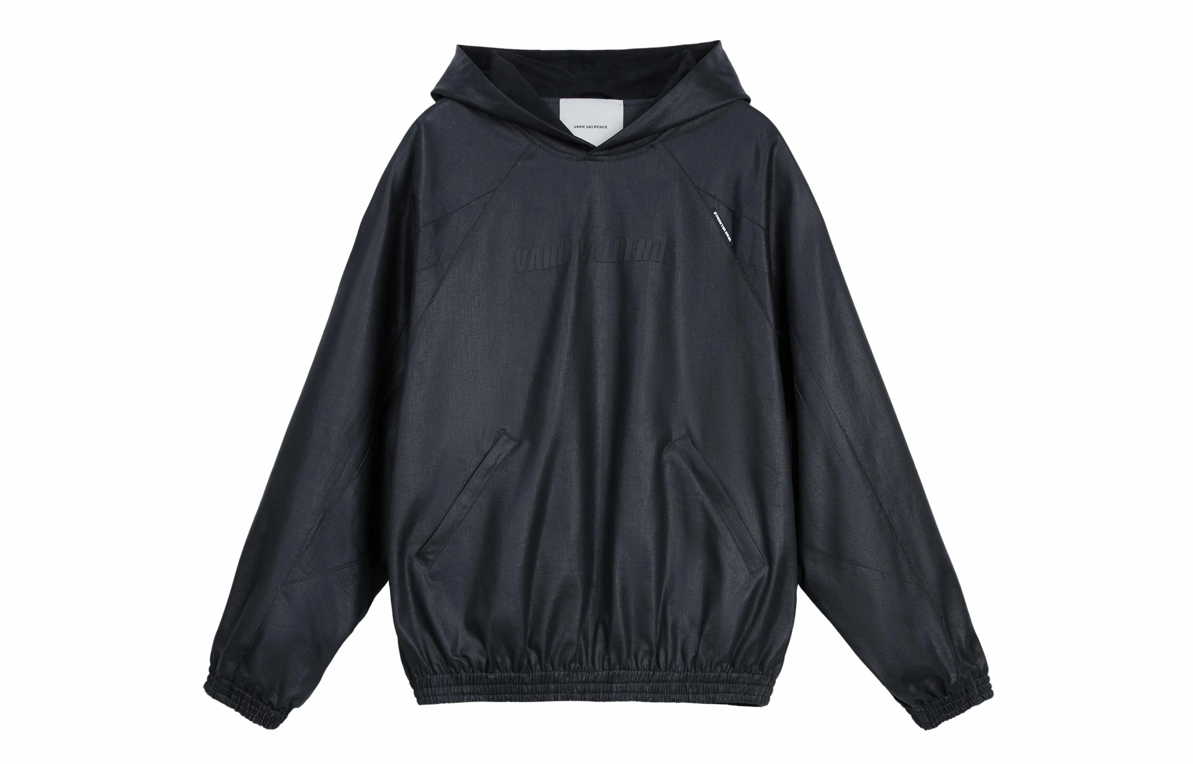 VANN VALRENCÉ Glossy Coated Denim Hoodie Black