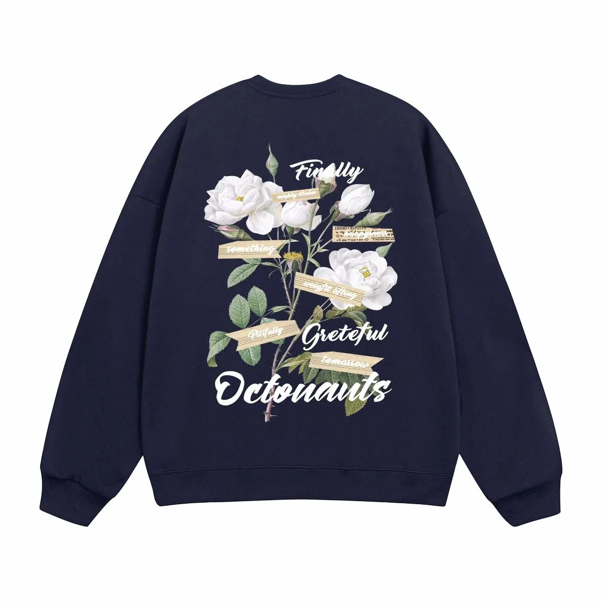 海底小纵队 美式复古山茶花花体字母印花时尚潮流重磅多巴胺日常出行宽松落肩无性别主义休闲圆领长袖卫衣 男女同款