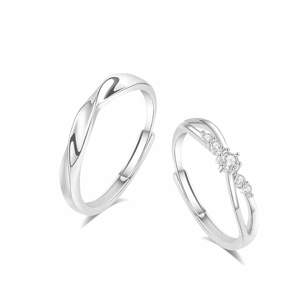 【S999足银纯银丨热销推荐】六桂福 莫比乌斯对戒 简约时尚气质设计感轻奢开口可调节恋爱告白 福韵金 好运 礼盒 戒指 男女同款情侣款