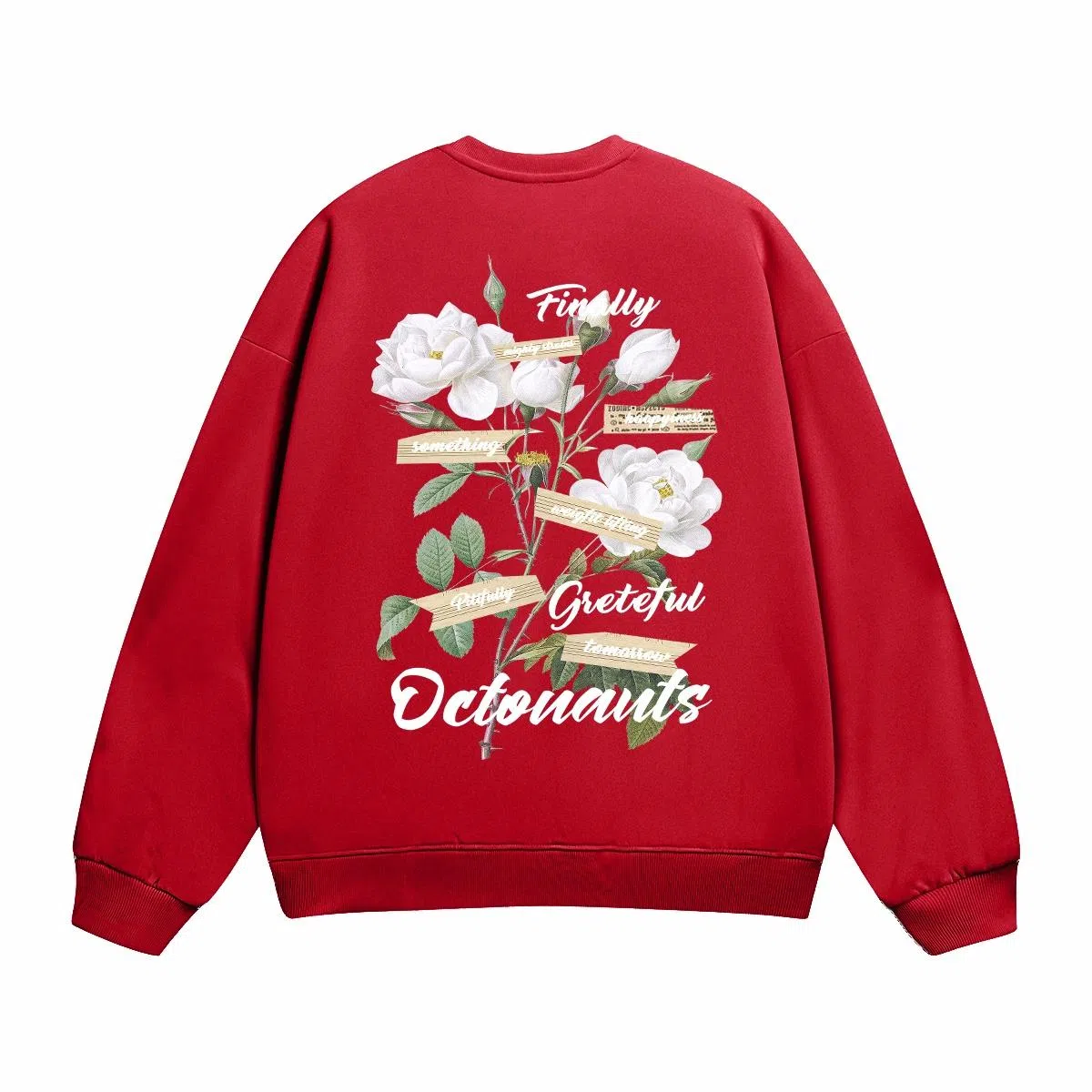 海底小纵队 美式复古山茶花花体字母印花时尚潮流重磅多巴胺日常出行宽松落肩无性别主义休闲圆领长袖卫衣 男女同款