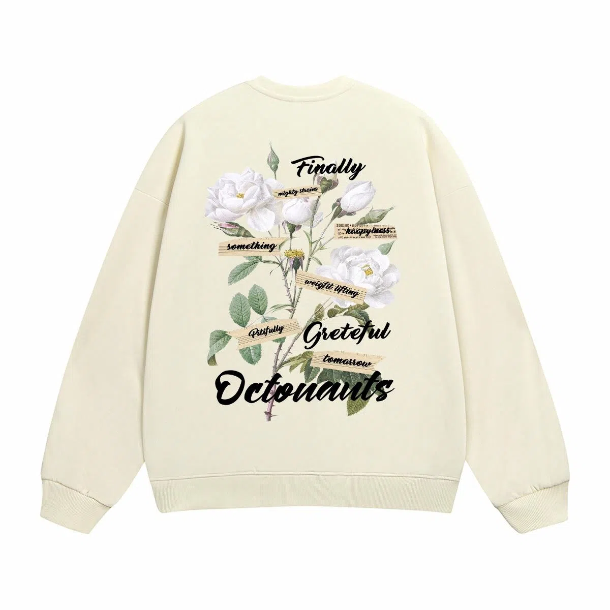海底小纵队 美式复古山茶花花体字母印花时尚潮流重磅多巴胺日常出行宽松落肩无性别主义休闲圆领长袖卫衣 男女同款