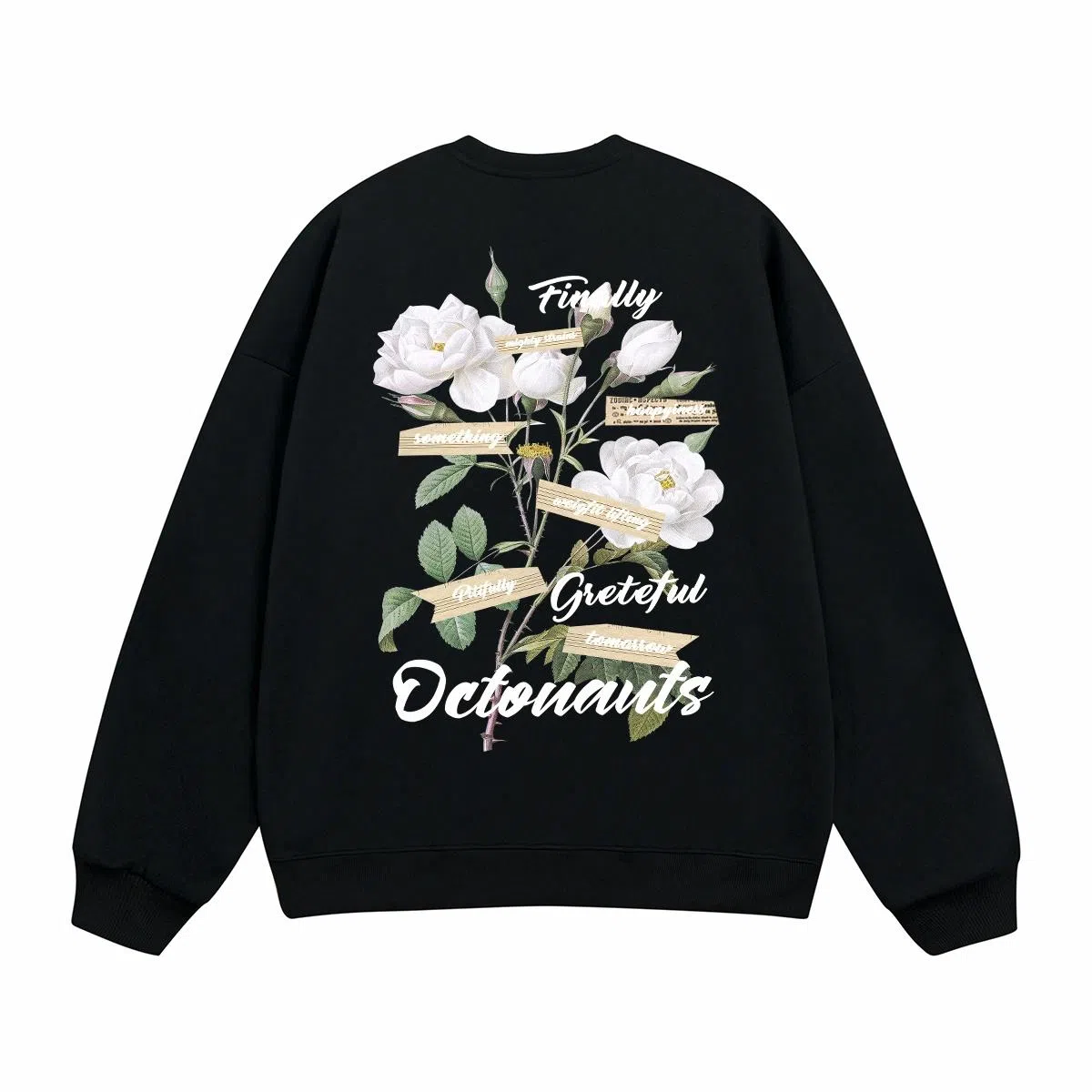 海底小纵队 美式复古山茶花花体字母印花时尚潮流重磅多巴胺日常出行宽松落肩无性别主义休闲圆领长袖卫衣 男女同款