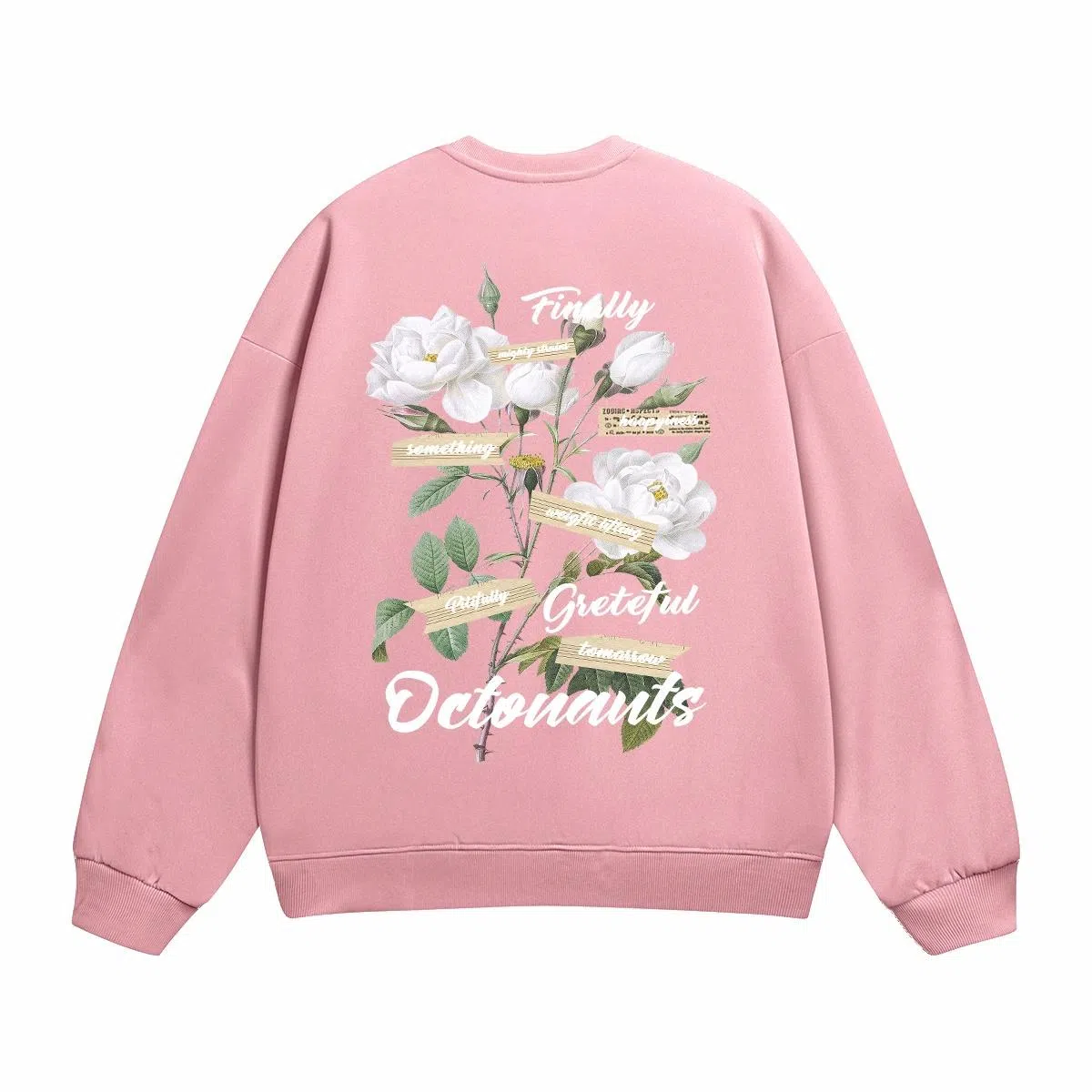 海底小纵队 美式复古山茶花花体字母印花时尚潮流重磅多巴胺日常出行宽松落肩无性别主义休闲圆领长袖卫衣 男女同款