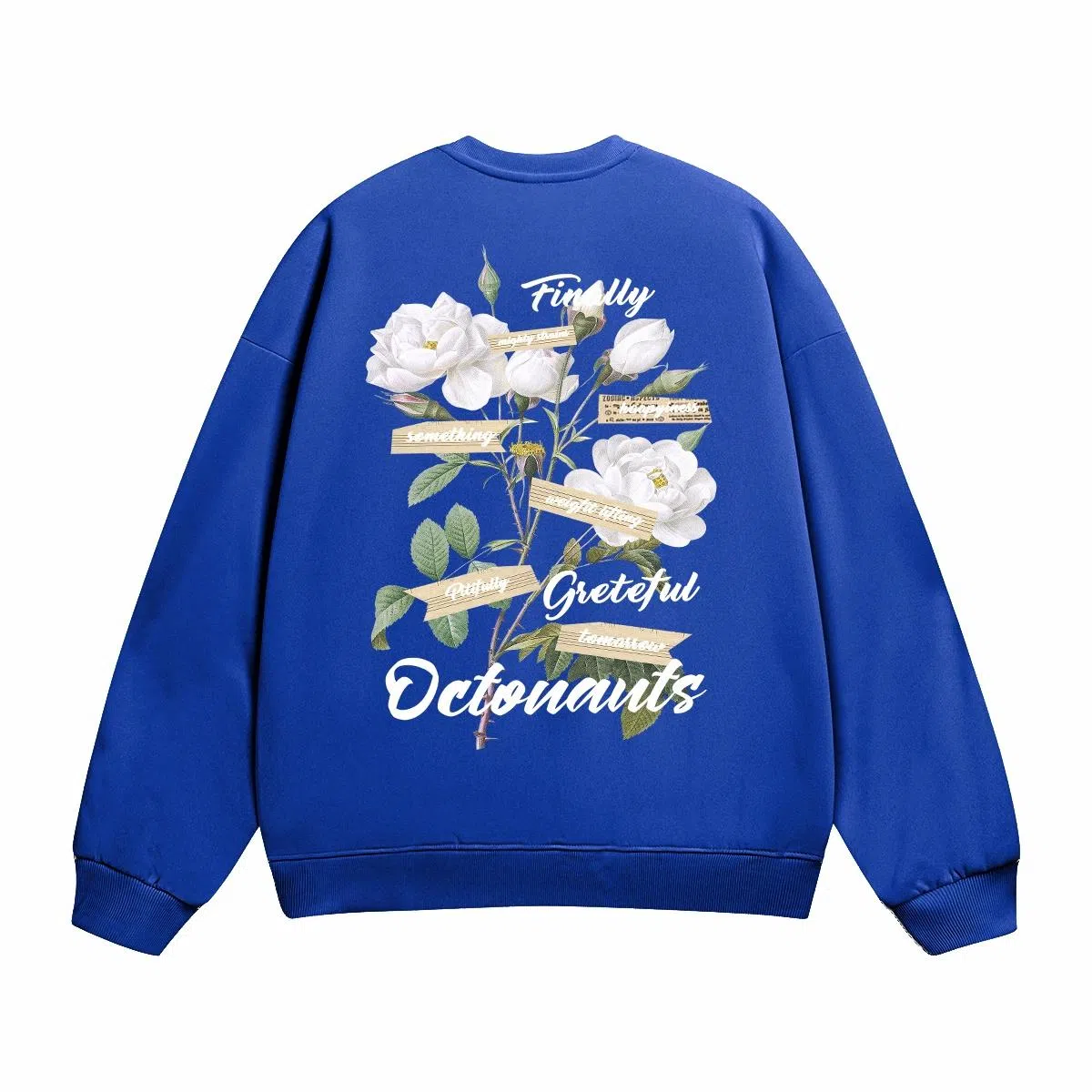 海底小纵队 美式复古山茶花花体字母印花时尚潮流重磅多巴胺日常出行宽松落肩无性别主义休闲圆领长袖卫衣 男女同款