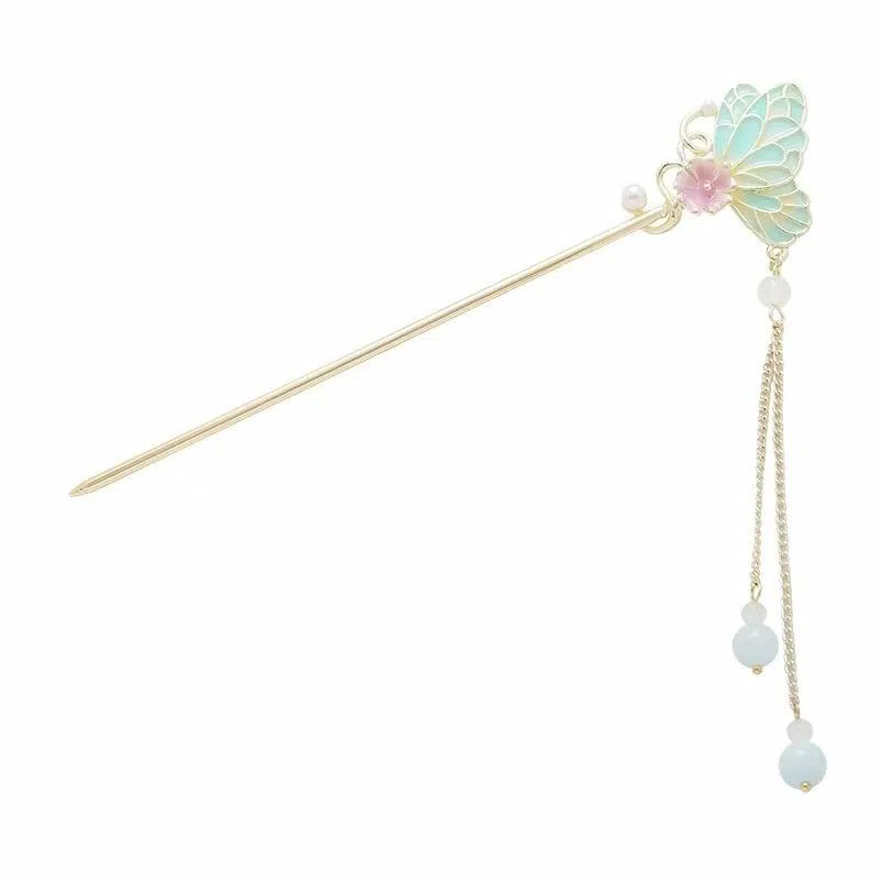 【蝶恋花】 指尖瑰宝 花朵高颜值可爱复古优雅流苏新中式国潮古风汉服旗袍盘发 镀银 发簪 女款