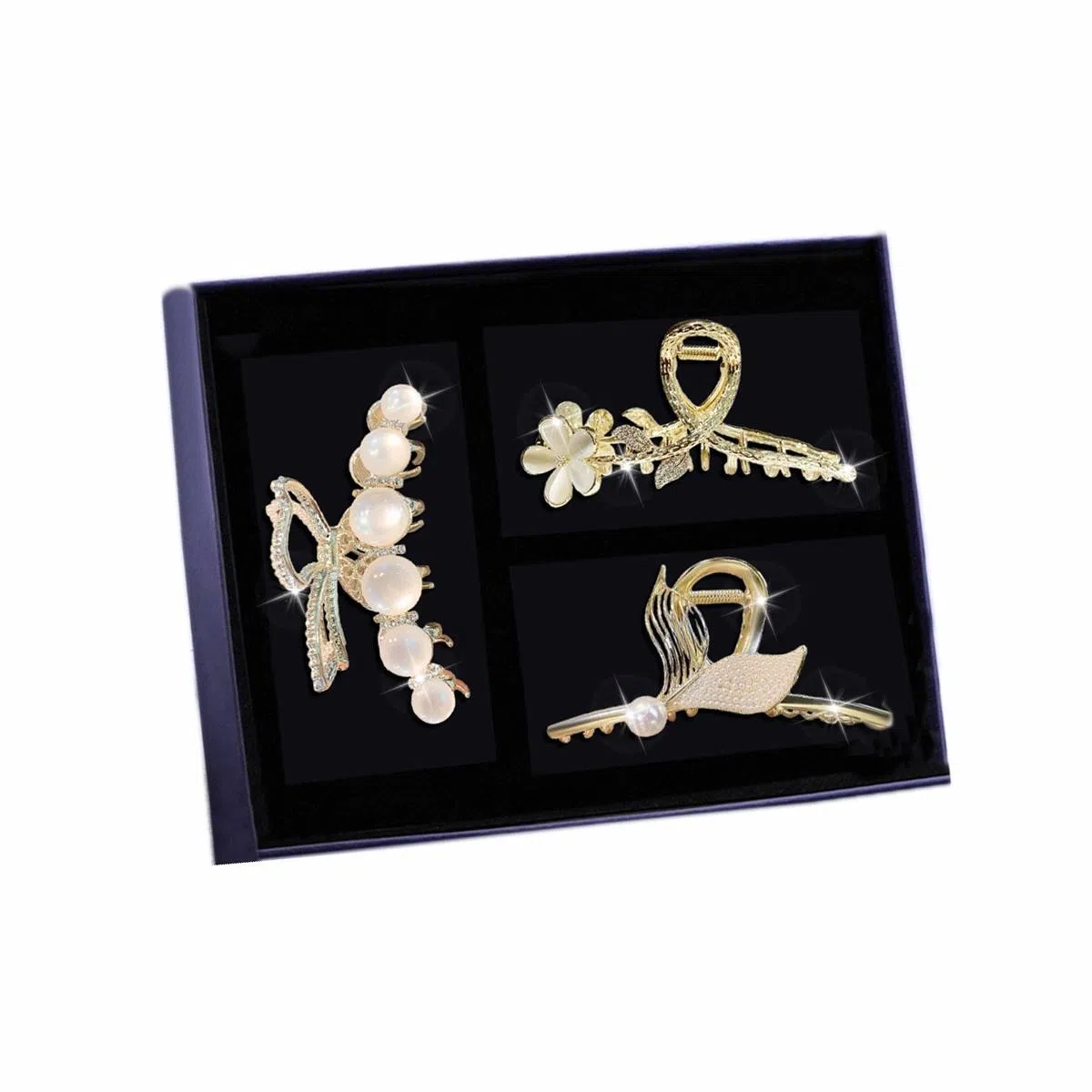 缔晶 法式浪漫鱼尾蝴蝶珍珠鲨鱼夹套装 复古优雅气质通勤风 合金 发夹 女款