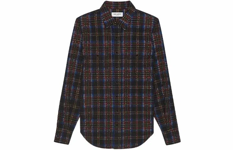 Saint Laurent FW21 Western Plaid Corduroy Shirt Black