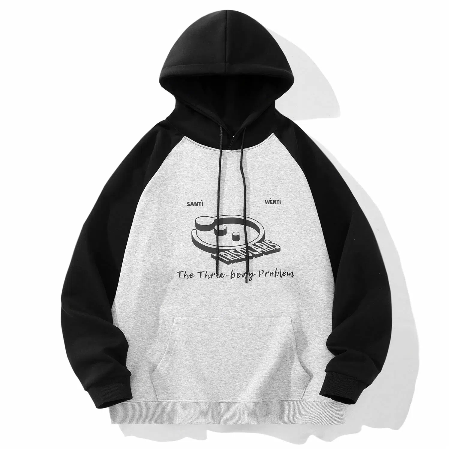 三体 文明问题系列连帽套头拼接撞色字母印花休闲宽松重磅卫衣 男女同款